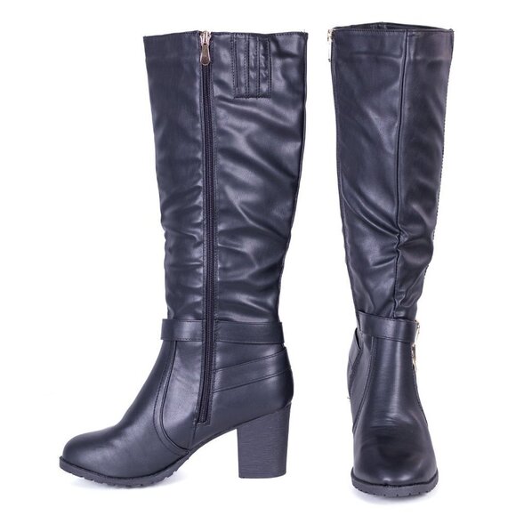 Women Faux Leather Boots Tall Fashion Boots w/ Zipper - Picture 1 of 4